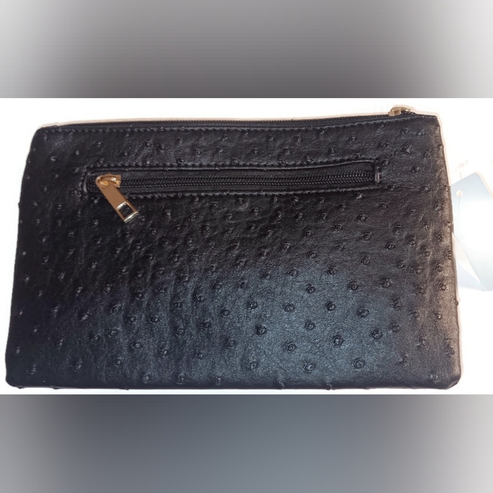 Women's Ostrich Crossbody/Wristlet Bag, Black - Picture 5 of 7